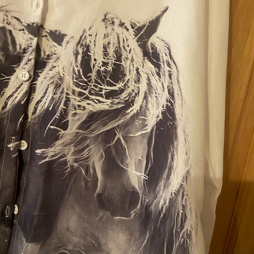 Stylish White and Black Horse Print ladies blouse - Picture 2 of 6